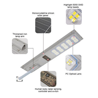 All-in-One Solar Powered LED Street Light Remote Control Sensor de movimento à prova d'água para uso ao ar livre